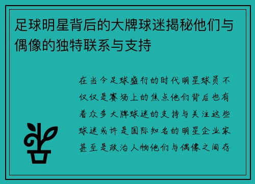 足球明星背后的大牌球迷揭秘他们与偶像的独特联系与支持